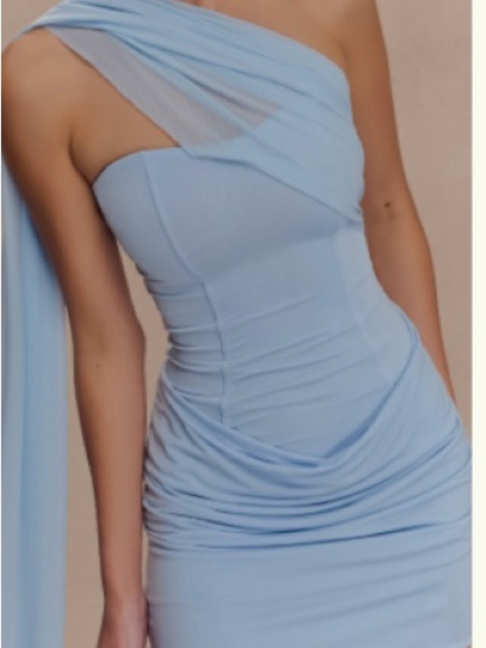 Meshki One-Shoulder Baby Blue Ruched Mini Dress
